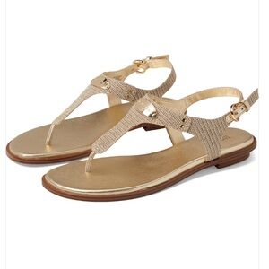 Michael Kors Gold Shimmer T-Strap Thong Sandals